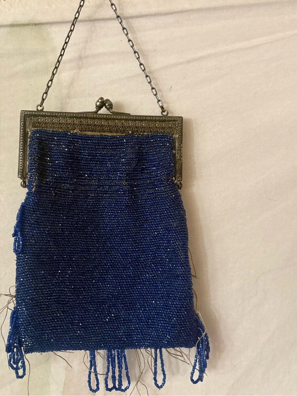 Blue Beaded Evening Bag - Vintage-Inspired Handbag